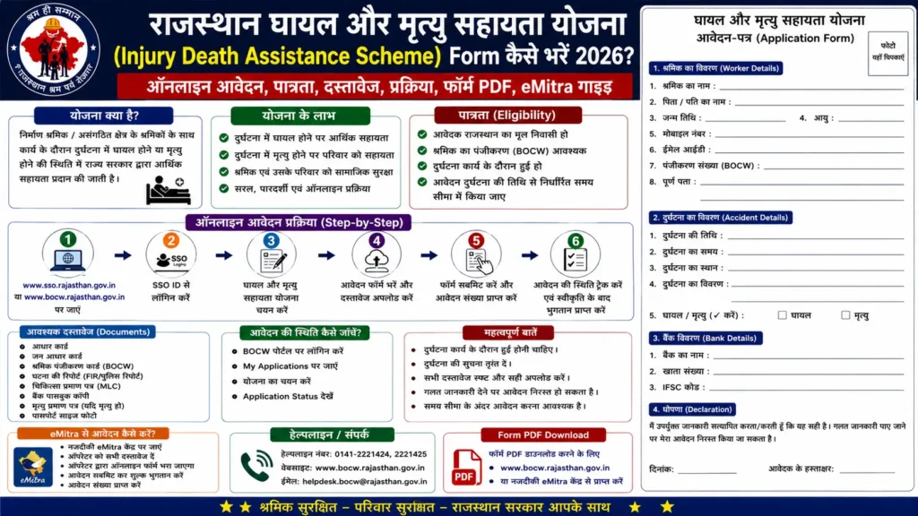 Rajasthan घायल और मृत्यु सहायता योजना (Injury Death Assistance Scheme) Form कैसे भरें 2026? | Form PDF Download, Documents, eMitra Guide