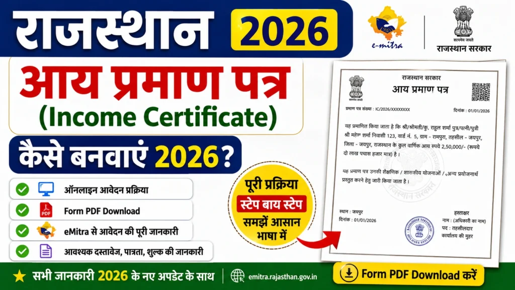 Rajasthan आय प्रमाण पत्र (Income Certificate) कैसे बनवाएं 2026? | Form PDF Download, eMitra Guide