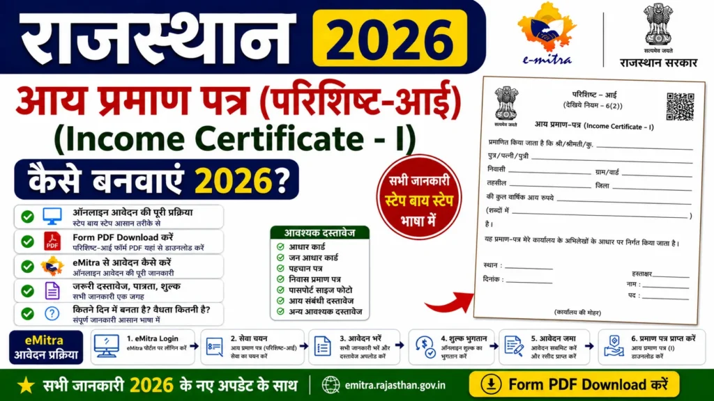 Rajasthan आय प्रमाण पत्र (Income Certificate -I) परिशिष्ट-आई कैसे बनवाएं 2026? | Form PDF Download, eMitra Guide