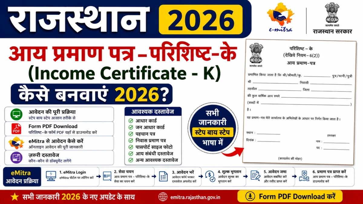 Rajasthan आय प्रमाण पत्र- परिशिष्ट-के (Income Certificate – K) Form कैसे बनवाएं 2026? | Form PDF Download, Documents, eMitra Process — PDF Download