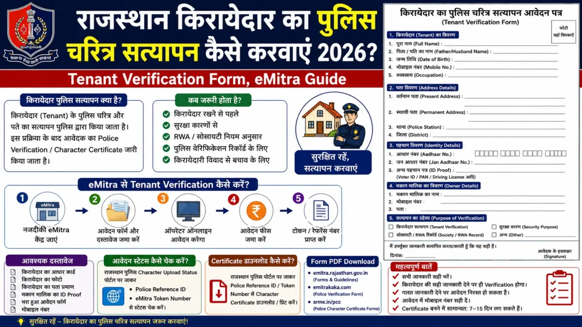 Rajasthan किरायेदार का पुलिस चरित्र सत्यापन (Tenant Verification Form) कैसे करवाएं 2026? | Form PDF Download, eMitra Guide — PDF Download